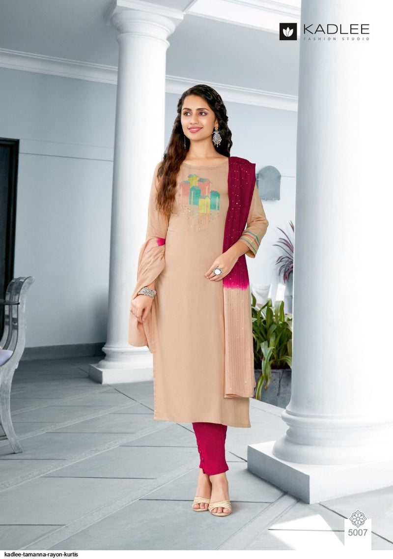 Kadlee Fashion Tamanna Rayon Fancy Stylis Party Wear Kurtis With Set Of Bottom & Dupatta