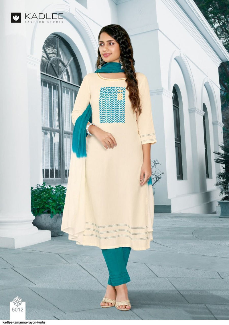Kadlee Fashion Tamanna Rayon Fancy Stylis Party Wear Kurtis With Set Of Bottom & Dupatta