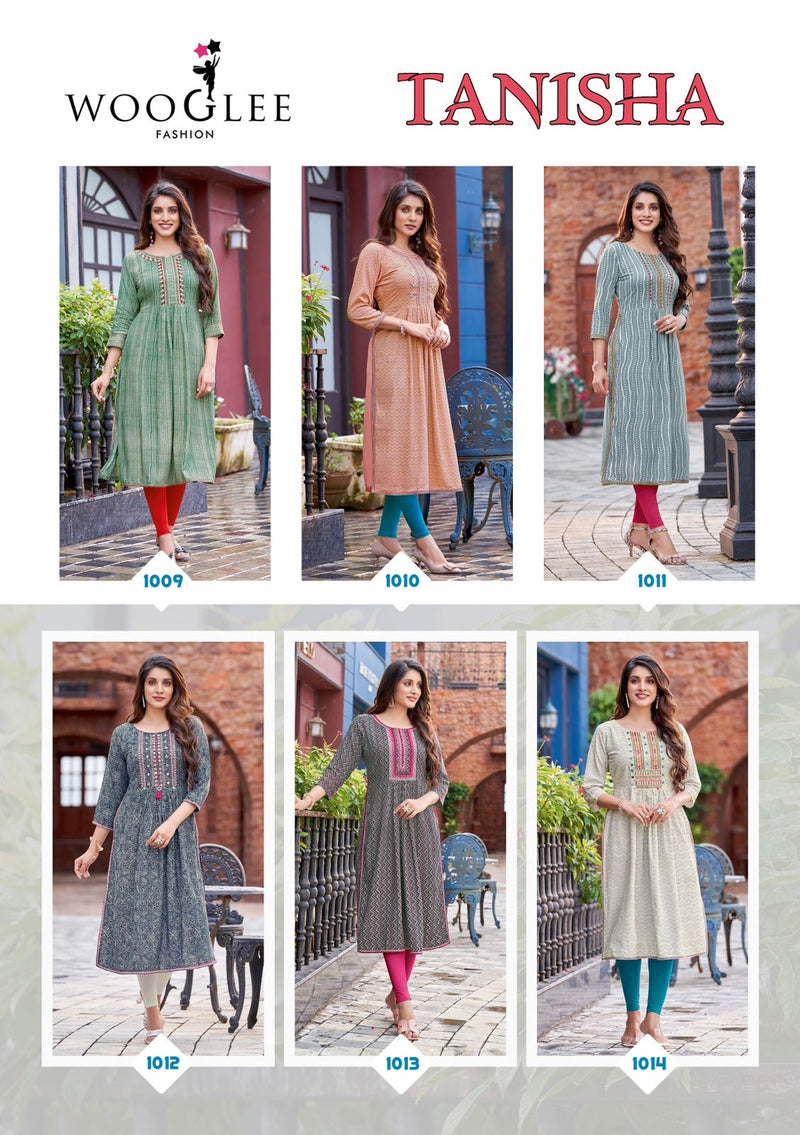 Wooglee Tanisha Rayon Print Naira Cut Printed Designer Kurti