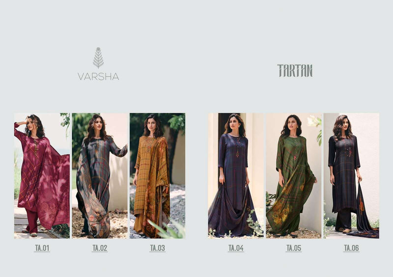 Varsha Tartan Pashmina Fancy Printed embroidery Work Stylish Designer Casual Wear Look Salwar Kameez