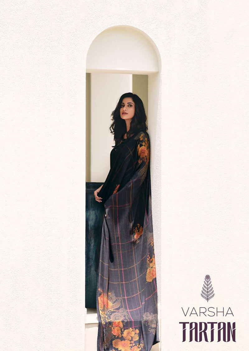 Varsha Tartan Pashmina Fancy Printed embroidery Work Stylish Designer Casual Wear Look Salwar Kameez