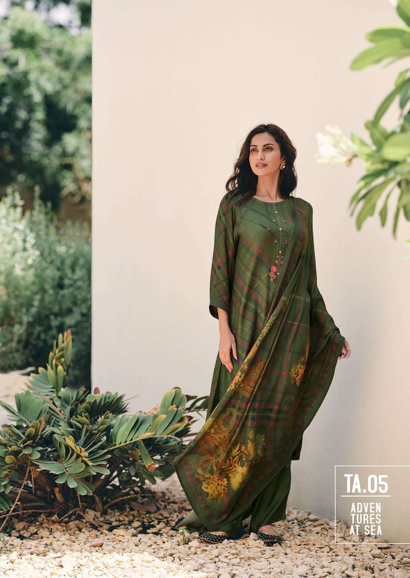 Varsha Tartan Pashmina Fancy Printed embroidery Work Stylish Designer Casual Wear Look Salwar Kameez
