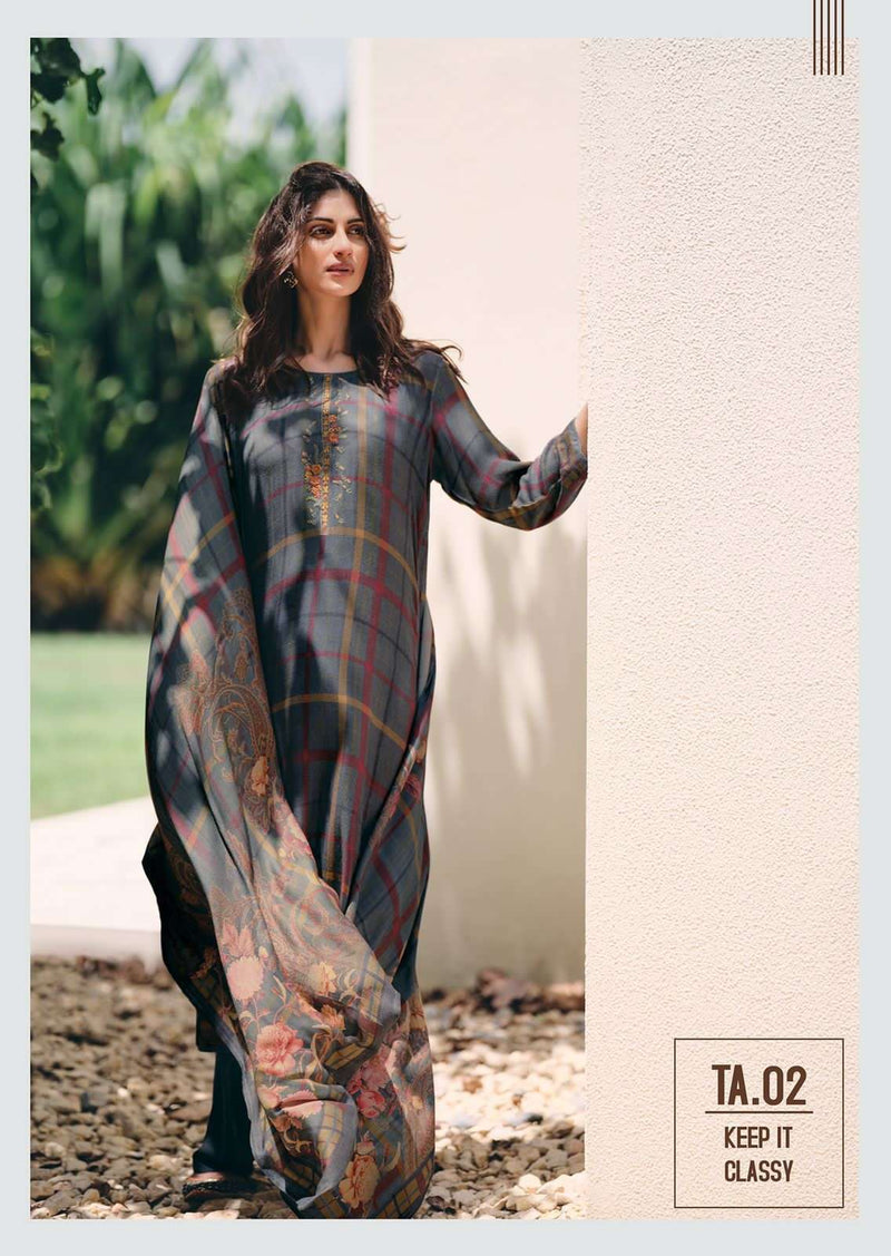Varsha Tartan Pashmina Fancy Printed embroidery Work Stylish Designer Casual Wear Look Salwar Kameez