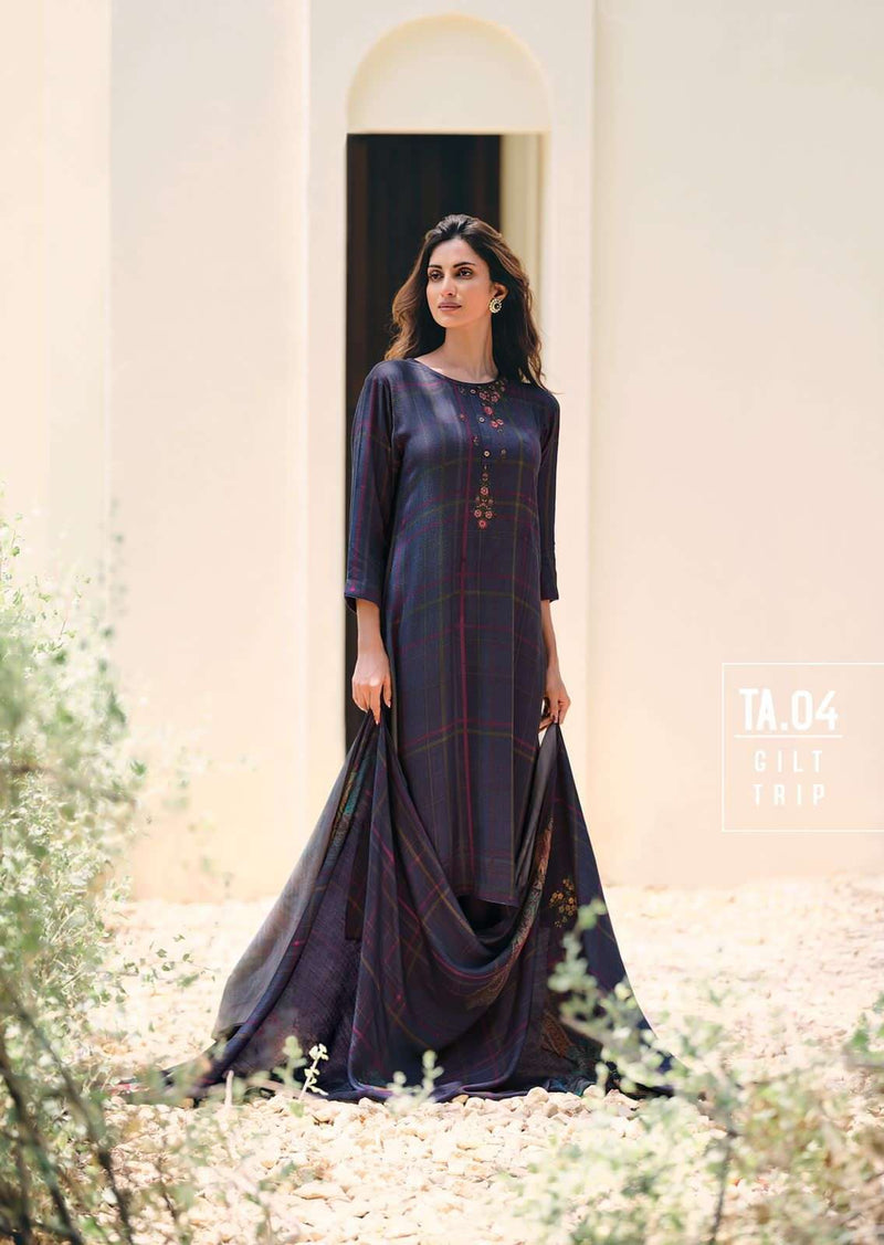 Varsha Tartan Pashmina Fancy Printed embroidery Work Stylish Designer Casual Wear Look Salwar Kameez