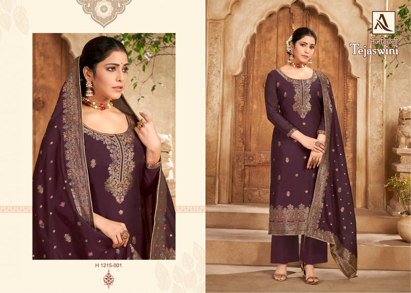 Alok Suits Tejswini Hand Weave Jacquard Designer Swarovski Diamond Work Fancy Designer Partywear Salwar Suit