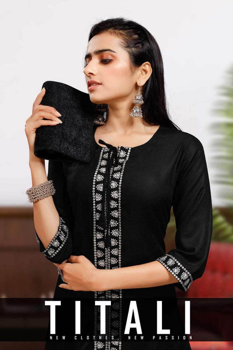 Mf Titali Dno 8145 Rayon With Heavy Embroidery Work Stylish Designer Fancy Party Wear Kurti