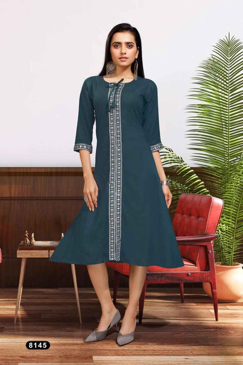 Mf Titali Dno 8145 Rayon With Heavy Embroidery Work Stylish Designer Fancy Party Wear Kurti