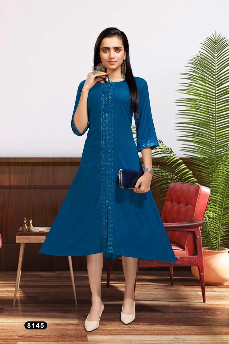 Mf Titali Dno 8145 Rayon With Heavy Embroidery Work Stylish Designer Fancy Party Wear Kurti