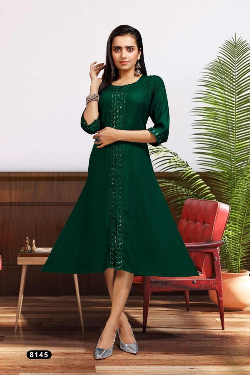 Mf Titali Dno 8145 Rayon With Heavy Embroidery Work Stylish Designer Fancy Party Wear Kurti