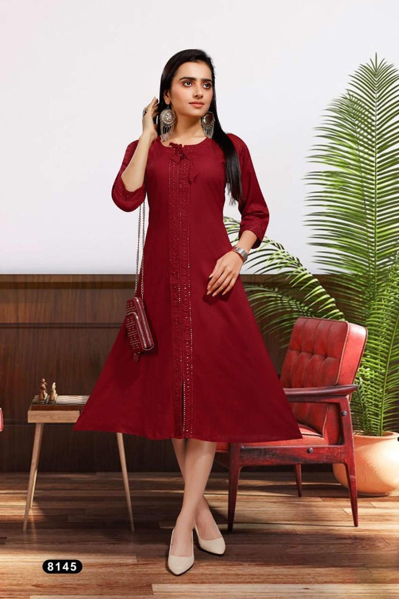 Mf Titali Dno 8145 Rayon With Heavy Embroidery Work Stylish Designer Fancy Party Wear Kurti