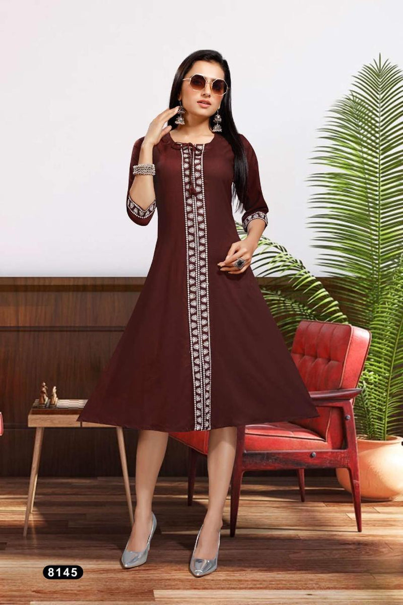 Mf Titali Dno 8145 Rayon With Heavy Embroidery Work Stylish Designer Fancy Party Wear Kurti