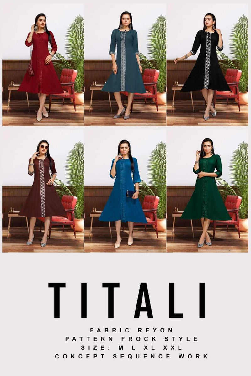 Mf Titali Dno 8145 Rayon With Heavy Embroidery Work Stylish Designer Fancy Party Wear Kurti