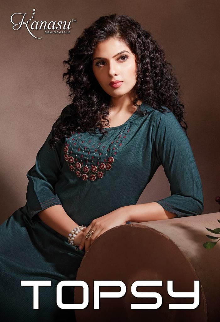 Kanasu Kurti Topsy Viscose Lining Straight Party Wear Kurtis With Hand Work