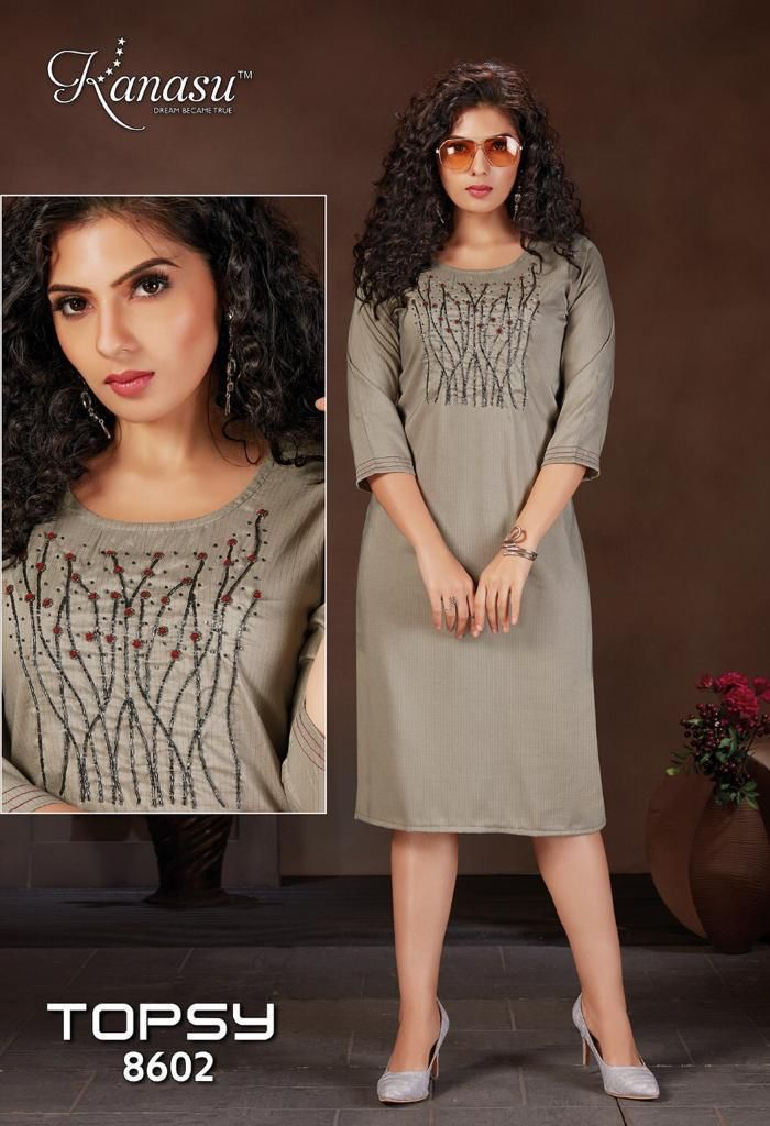 Kanasu Kurti Topsy Viscose Lining Straight Party Wear Kurtis With Hand Work