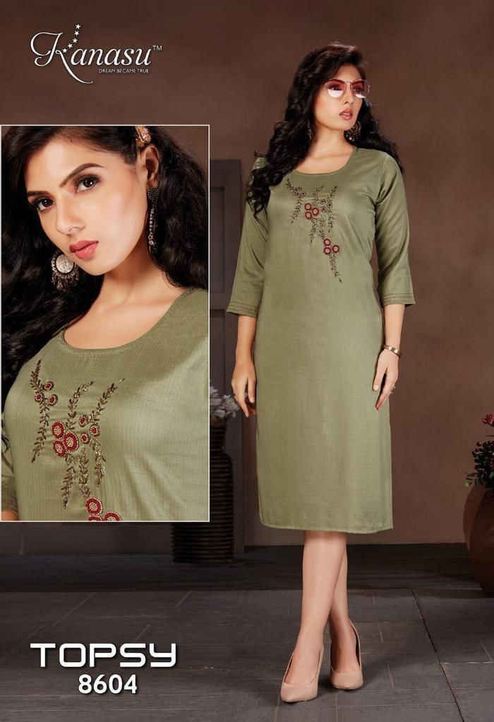 Kanasu Kurti Topsy Viscose Lining Straight Party Wear Kurtis With Hand Work