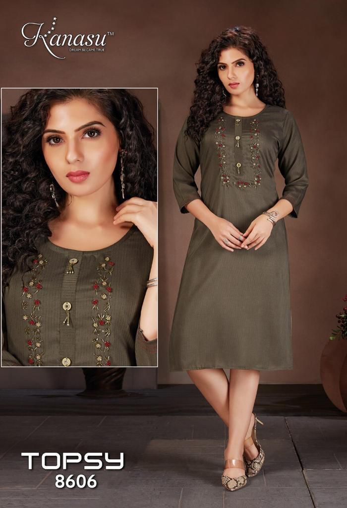 Kanasu Kurti Topsy Viscose Lining Straight Party Wear Kurtis With Hand Work