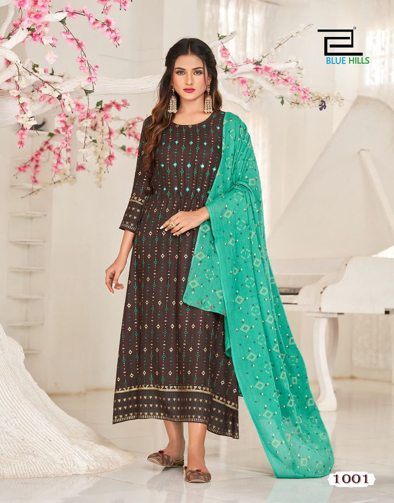 Blue Hills Traditional Vol 1 Rayon Fancy Designer Party Wear Kurtis With Dupatta