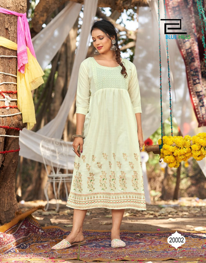 Blue Hills Trend Vol 2 Rayon Stylish Fancy Festive Wear Kurtis With Golden Foil Print