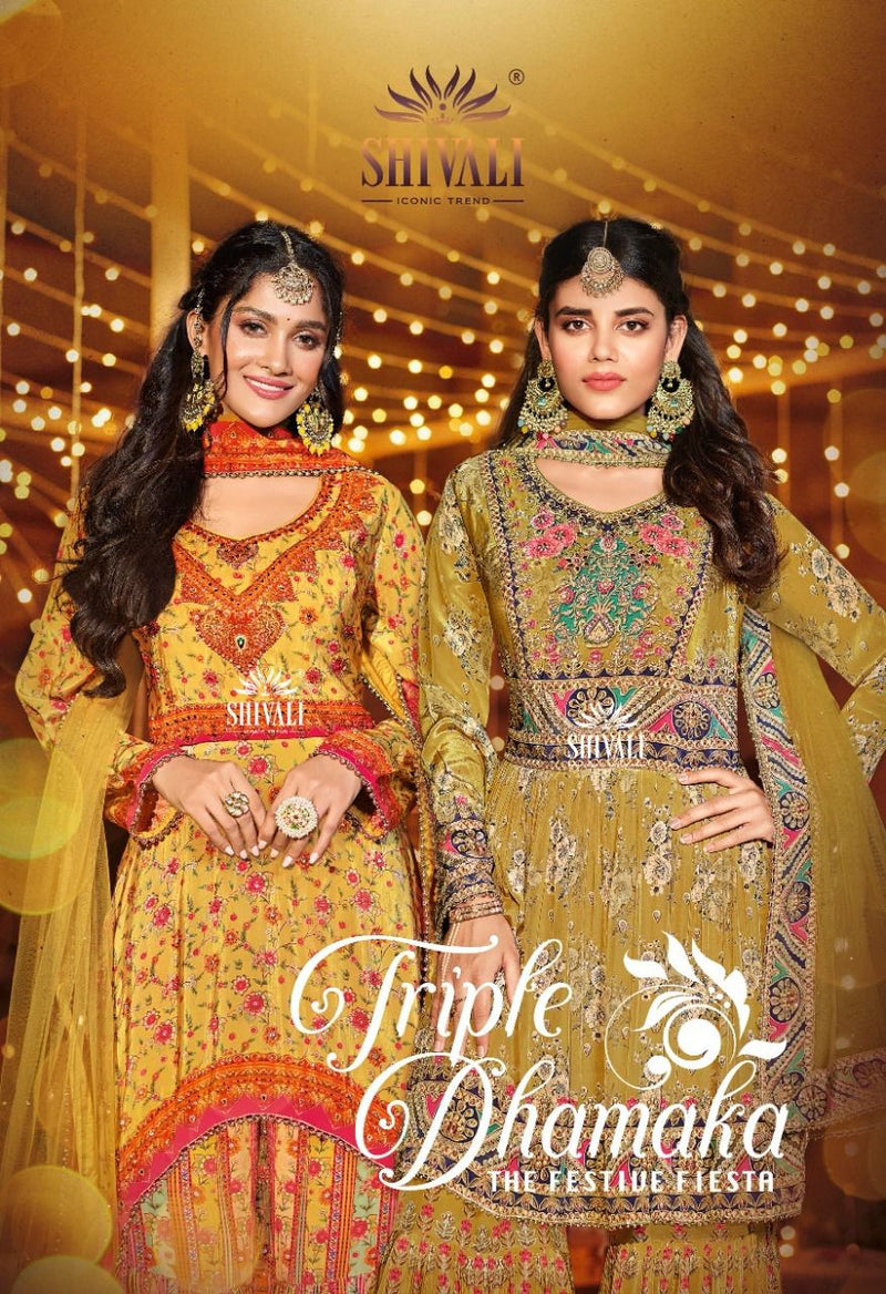 Shivali Triple Dhamaka Crepe With Beautiful Heavy Embroidery Work Stylish Designer Festive Wear Kurti
