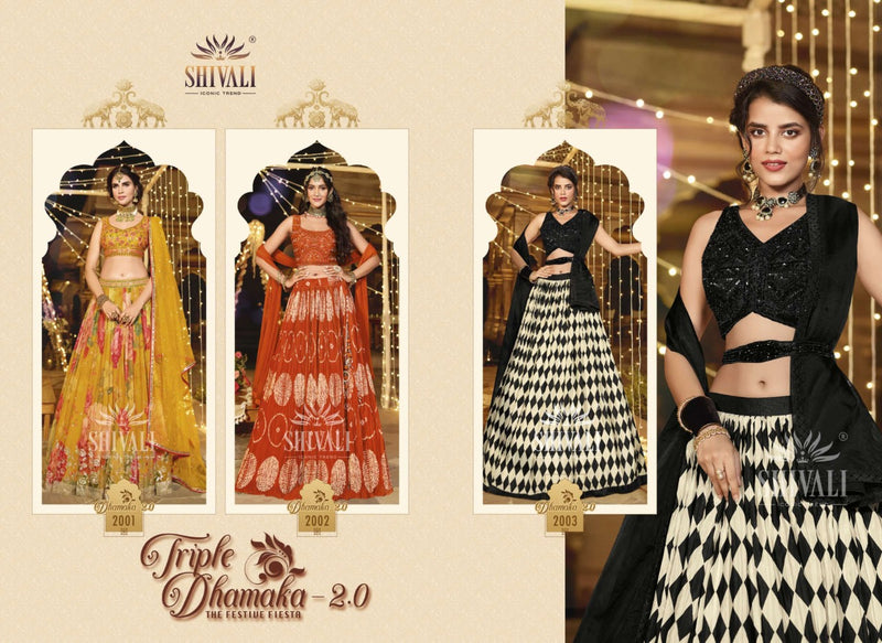 Shivali Triple Dhamaka 2.0 Fancy With Embroidery Work Stylish Designer Wedding Lehenga