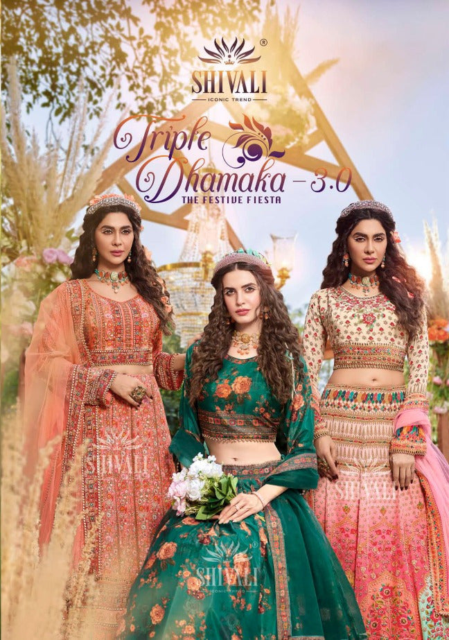 Shivali Triple Dhamaka 3.0 Crepe With Fancy Work Stylish Designer Wedding Look Lehenga