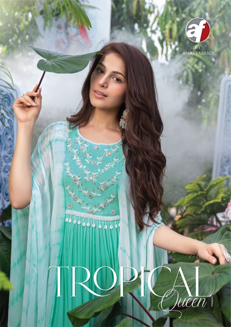 Anju Fabs Tropical Queen Georgette With Heavy Fancy Embroidery Work Stylish Designer Party Wear Long Gown