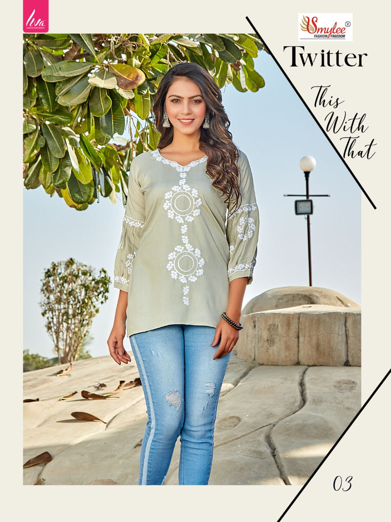 Smylee Fashion Twitter Rayon Fancy Top Style Casual Wear Kurtis