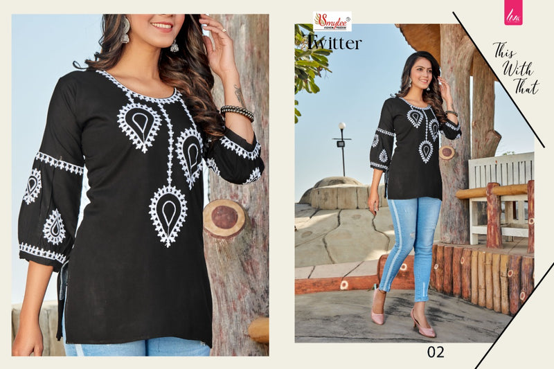 Smylee Fashion Twitter Rayon Fancy Top Style Casual Wear Kurtis