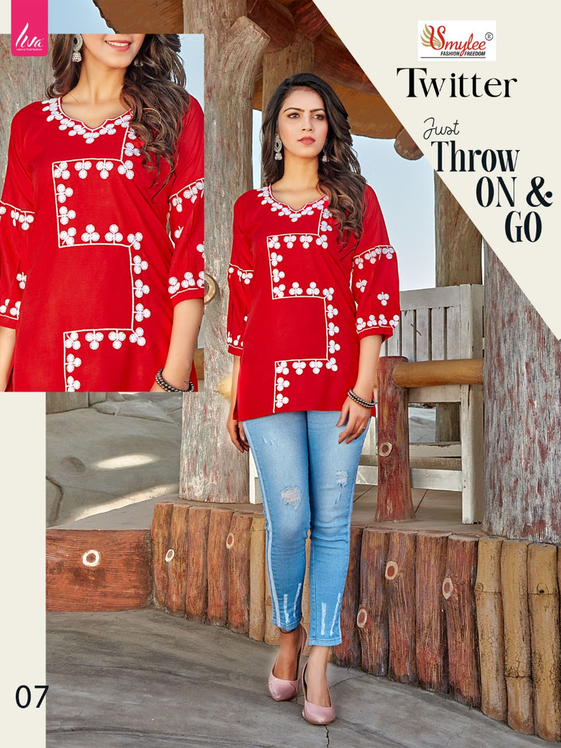 Smylee Fashion Twitter Rayon Fancy Top Style Casual Wear Kurtis