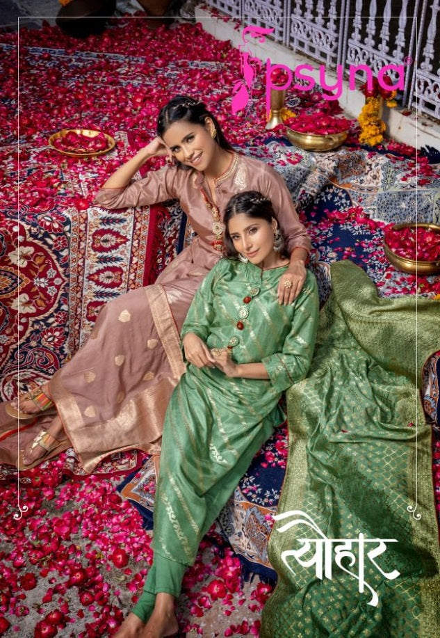 Psyna Tyohar Jacquard With Beautiful Hand Work Stylish Designer Party Wear Fancy Kurti