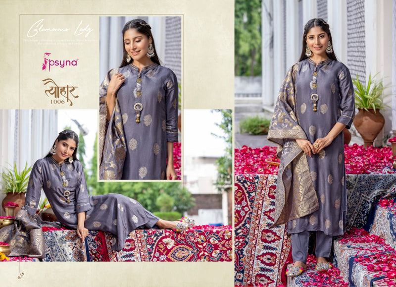 Psyna Tyohar Jacquard With Beautiful Hand Work Stylish Designer Party Wear Fancy Kurti