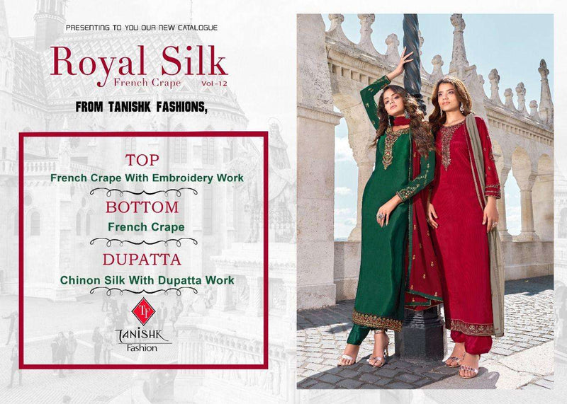 Tanishk Fashion Royal Silk Vol 12 Pure French Crepe Embroidery Work Salwar Kameez