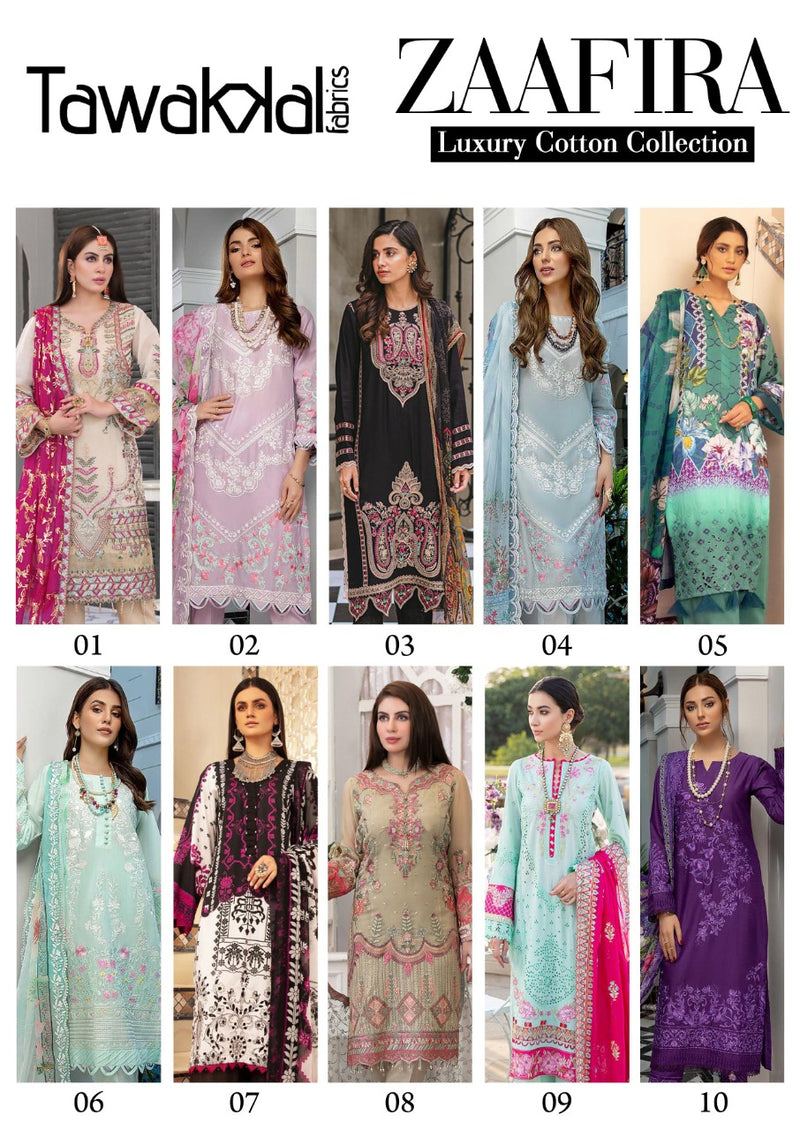 Tawakkal Fabrics Zaafira Luxury Cotton Collection Lawn Casual Wear Salwar Suit