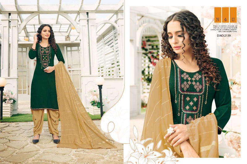 Tunic House N4u Patiyala Viscose Rayon Slub With Heavy Embroidery Work Suit