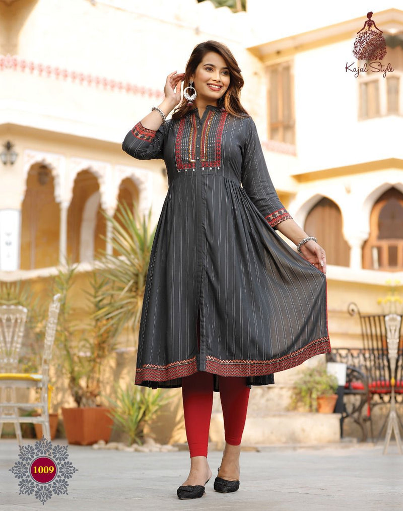 Kajal Style Fashion Urban Line Vol 1 Rayon Stylish Party Wear Nyra Cut Gown Style Kurtis