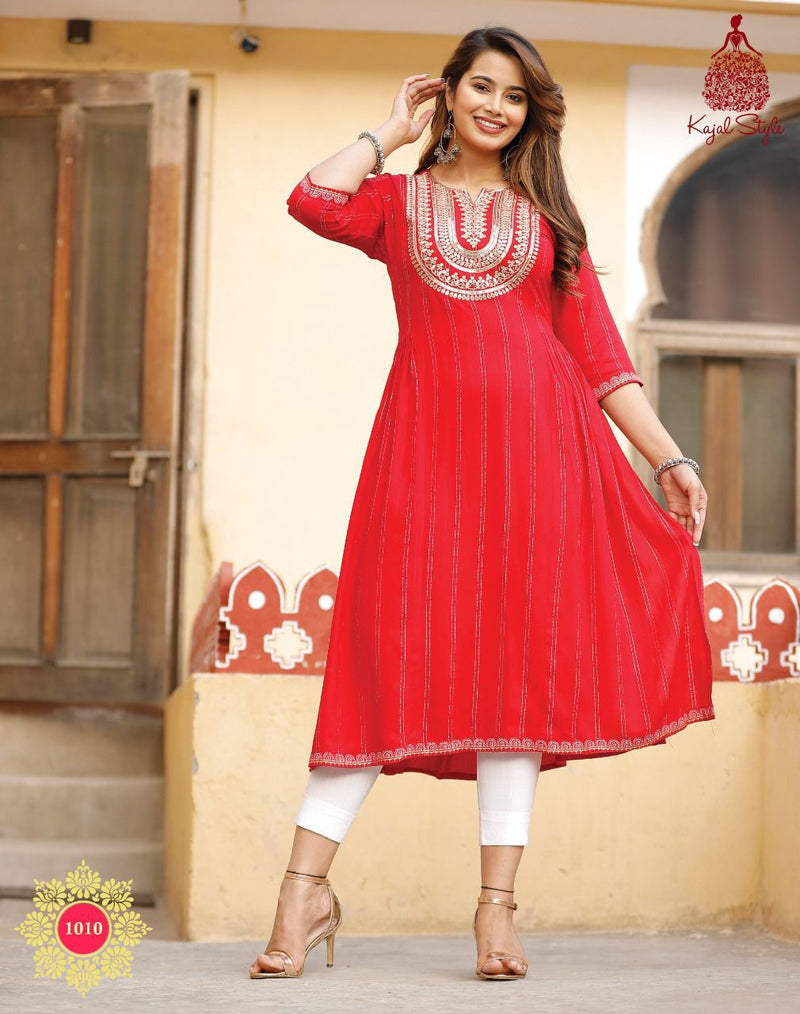 Kajal Style Fashion Urban Line Vol 1 Rayon Stylish Party Wear Nyra Cut Gown Style Kurtis