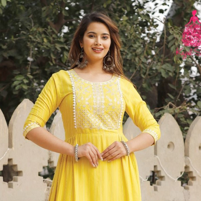 Kajal Style Fashion Urban Line Vol 1 Rayon Stylish Party Wear Nyra Cut Gown Style Kurtis