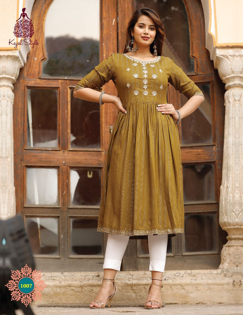 Kajal Style Fashion Urban Line Vol 1 Rayon Stylish Party Wear Nyra Cut Gown Style Kurtis