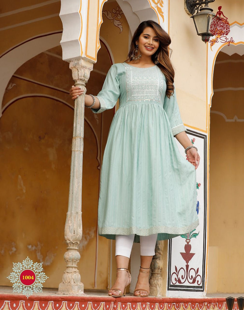Kajal Style Fashion Urban Line Vol 1 Rayon Stylish Party Wear Nyra Cut Gown Style Kurtis
