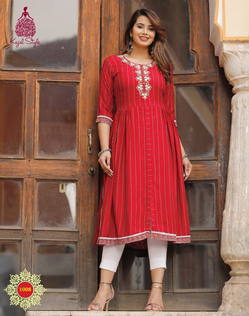 Kajal Style Fashion Urban Line Vol 1 Rayon Stylish Party Wear Nyra Cut Gown Style Kurtis