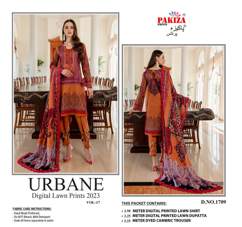 Pakiza Prints Urbane Digital Lawn Prints Vol 17 Lawn Cotton Digital Printed Designer Salwar Suit