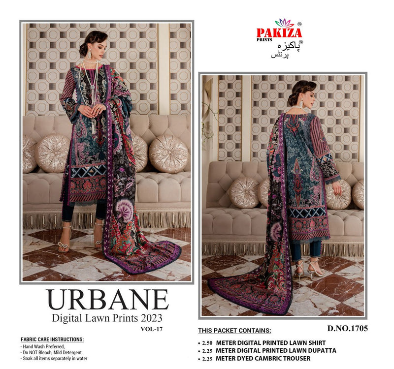 Pakiza Prints Urbane Digital Lawn Prints Vol 17 Lawn Cotton Digital Printed Designer Salwar Suit
