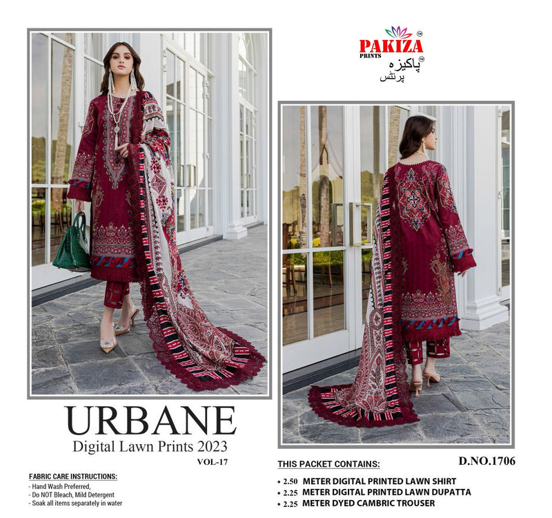 Pakiza Prints Urbane Digital Lawn Prints Vol 17 Lawn Cotton Digital Printed Designer Salwar Suit