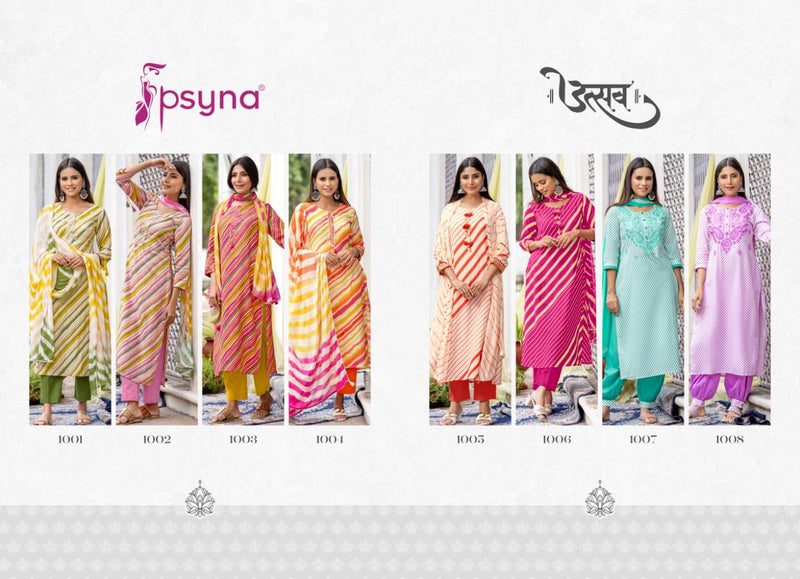 Psyna Utsav Dno 1001 To 1008 Rayon Printed Work Stylish Designer Party Wear Kurti