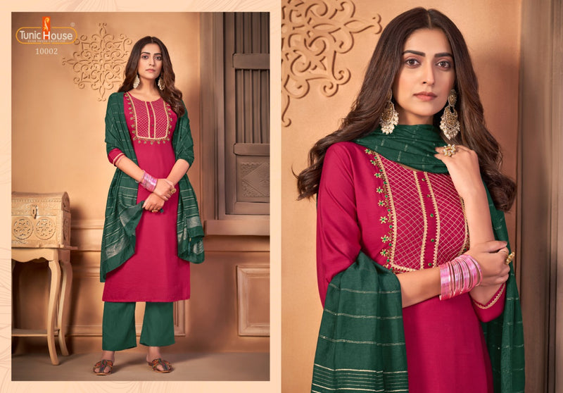 Tunic House Utsav Fancy Silk Stylish Party Wear Kurtis With Set Of Dupatta & Bottom