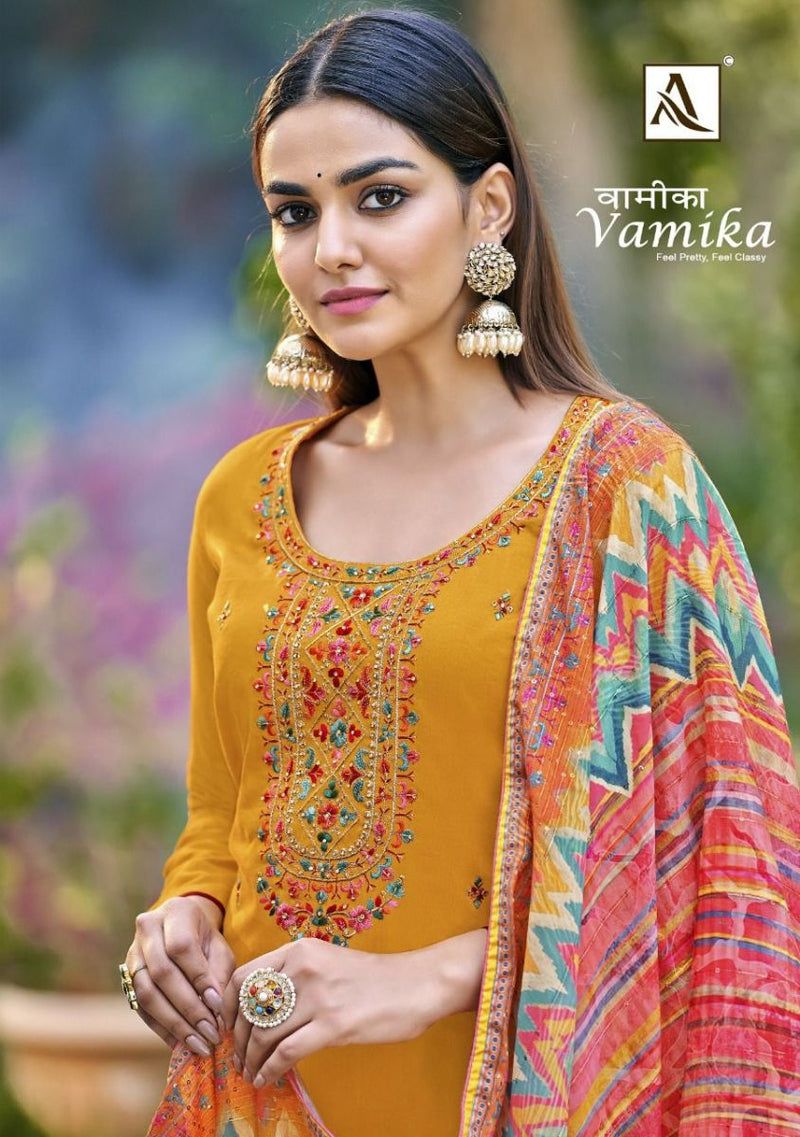 Alok Suits Vamika Jam Cotton Party Wear Salwar Suits With Fancy Embroidery