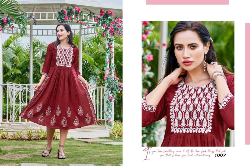 Kinti Vamika Rayon With Fancy Work Stylish Designer Party Wear Shorts Kurti