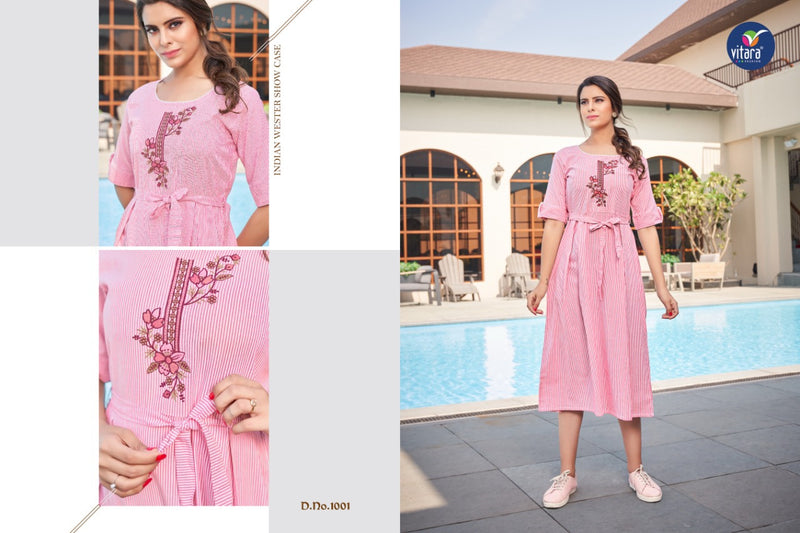 Vitara Fashion Vanila Pure Cotton With Fancy Work Stylish Designer Attractive Look Kurti