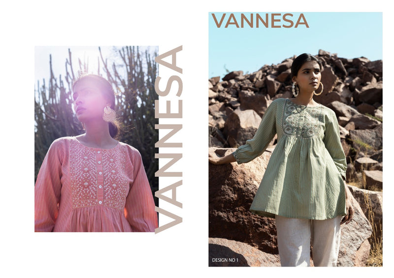 100 Miles Vannesa Pure Cotton With Fancy Work Stylish Designer Party Wear Short Kurti
