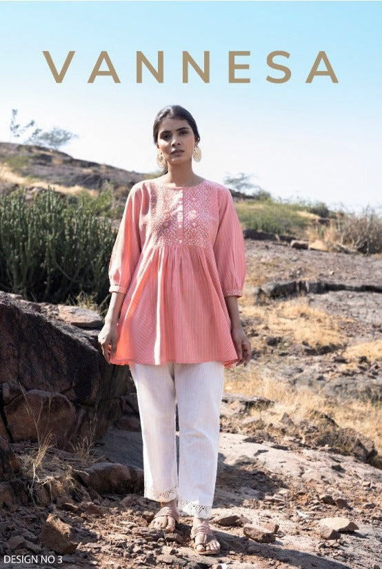 100 Miles Vannesa Pure Cotton With Fancy Work Stylish Designer Party Wear Short Kurti